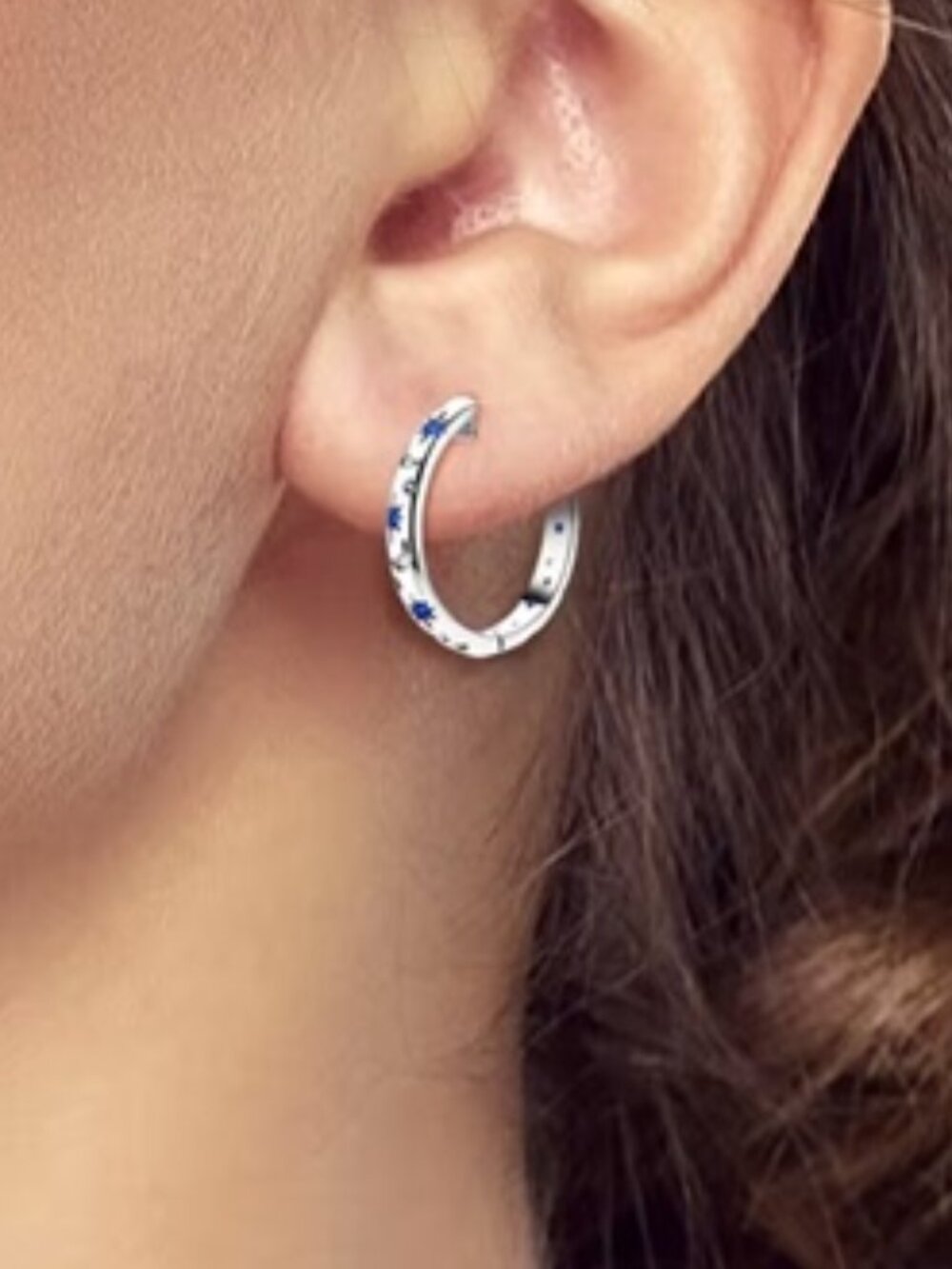 DESIGNER Moon & Starburst Silver Inlaid Clear + Blue Crystal Hoop Earrings**NEW! - Picture 3 of 3